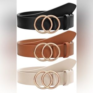 NWOT Faux Leather Gold Double-O Ring Belts, Set of 3